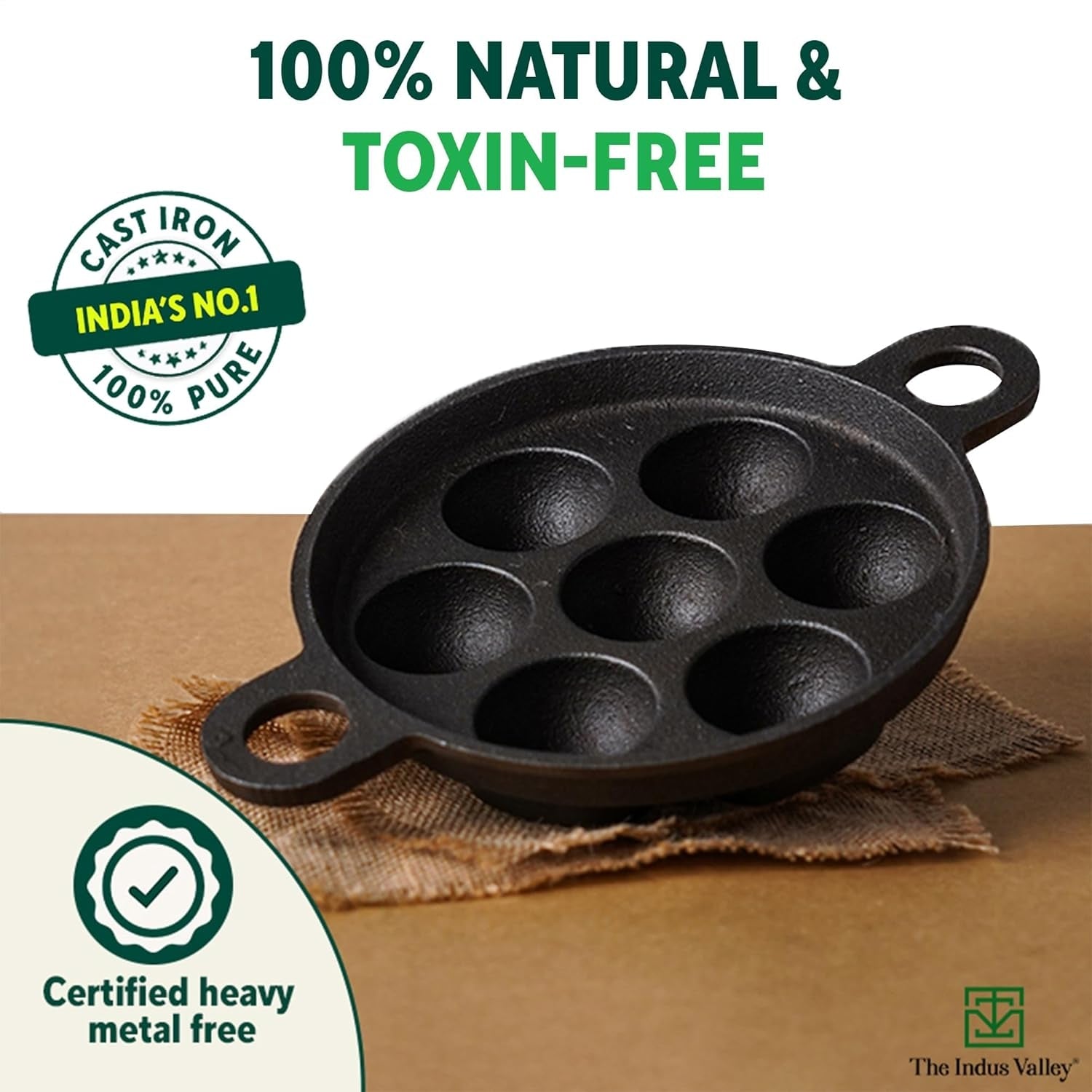 The Indus Valley Super Smooth Cast Iron Paniyaram Pan 7 Pit - Black_5