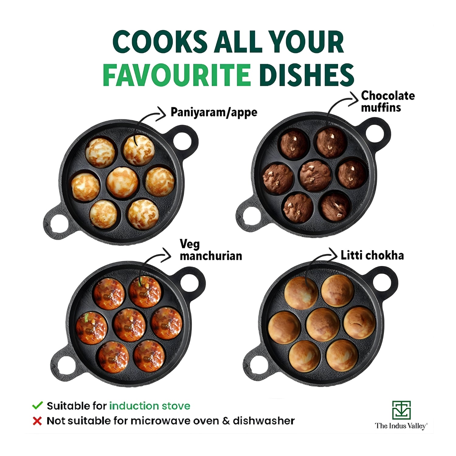 The Indus Valley Super Smooth Cast Iron Paniyaram Pan 7 Pit - Black_8