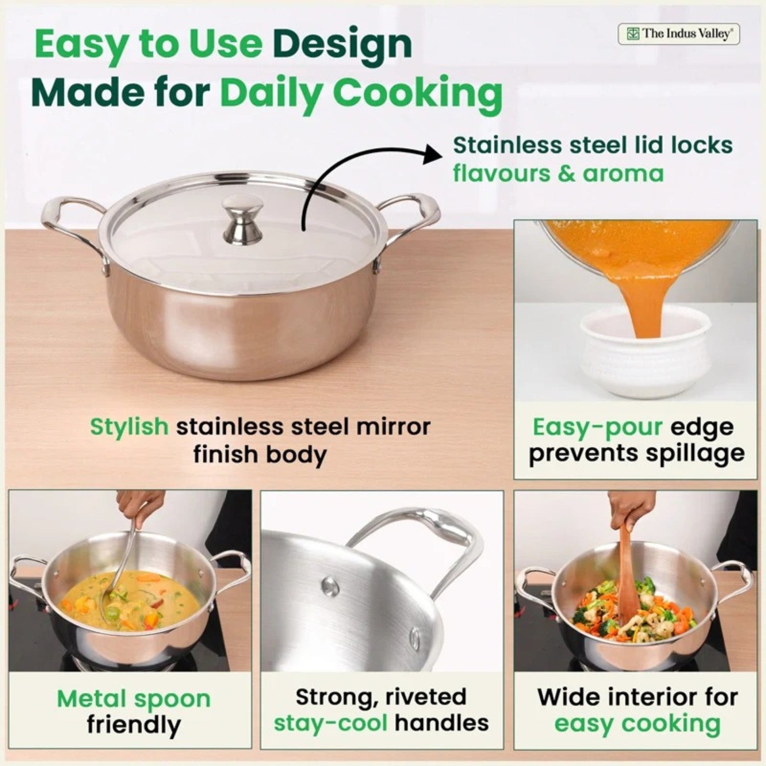 The Indus Valley Triply Stainless Steel Biryani Pot 24 cm \ 4 L_5