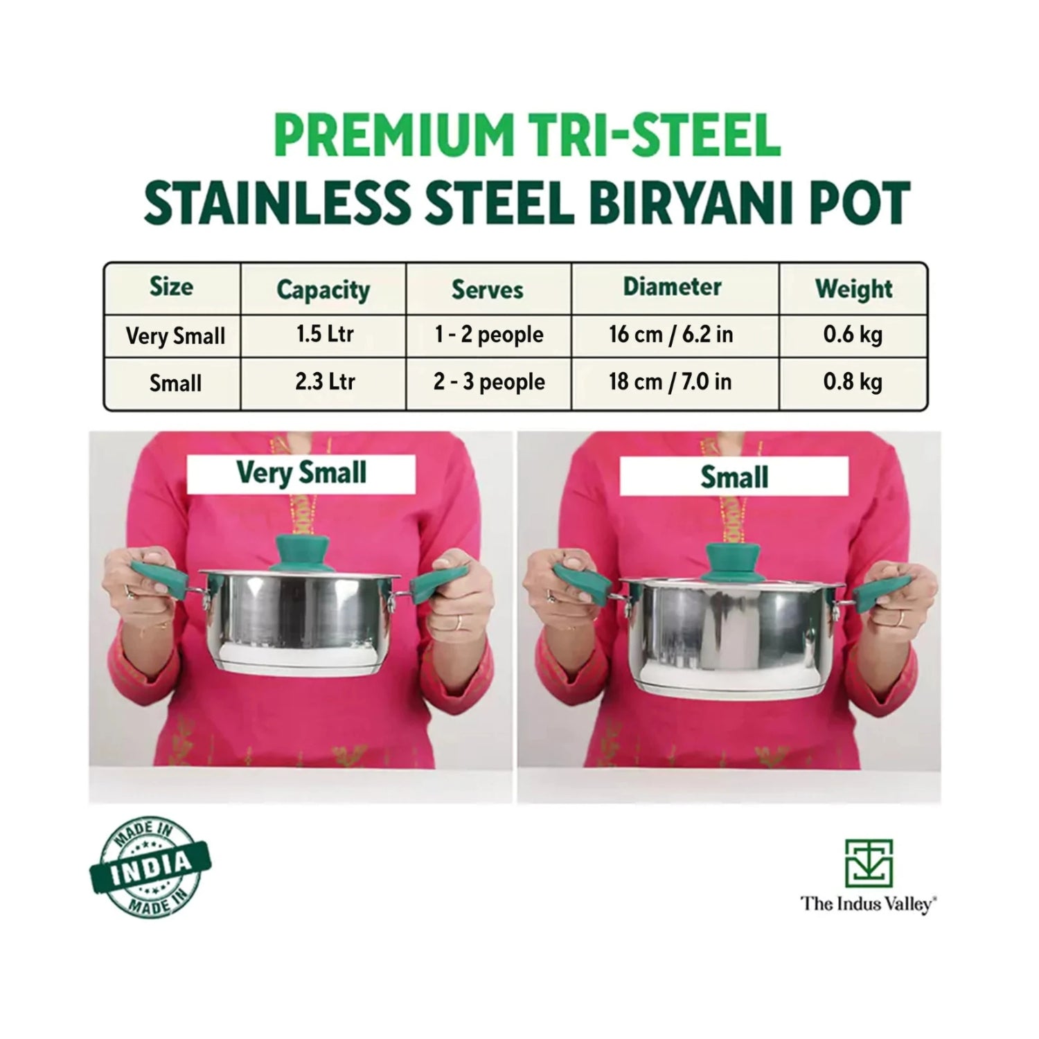 The Indus Valley Triply Stainless Steel Biryani Pot with Lid 18 cm \ 2.3 L_2
