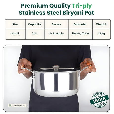 The Indus Valley Triply Stainless Steel Biryani Pot with Lid 20 cm \ 3.2 L_2