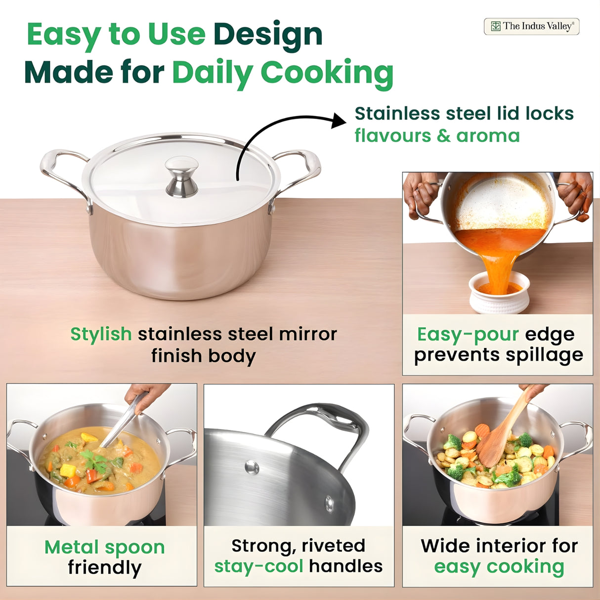 The Indus Valley Triply Stainless Steel Biryani Pot with Lid 20 cm \ 3.2 L_8