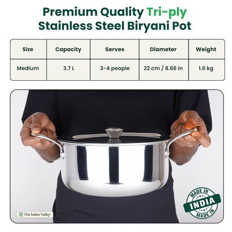 The Indus Valley Triply Stainless Steel Biryani Pot with Lid 22 cm \ 3.7 L_2