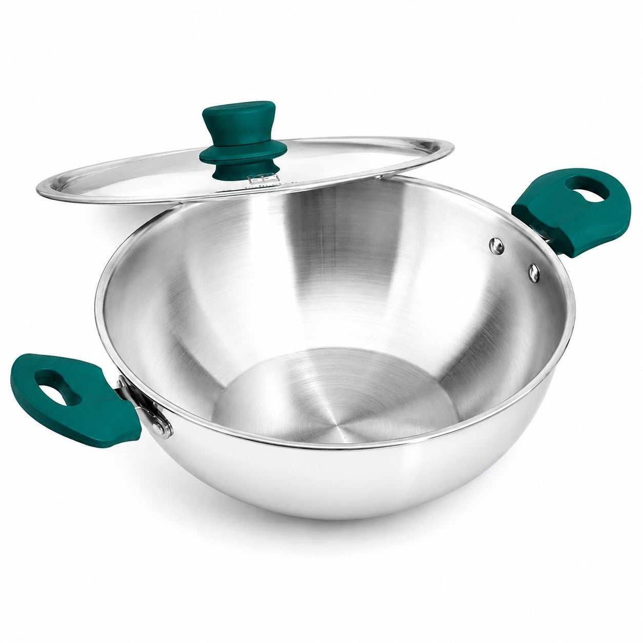 The Indus Valley Triply Stainless Steel Capsule Kadai with SS Lid 20 cm  1.6 L_Front View