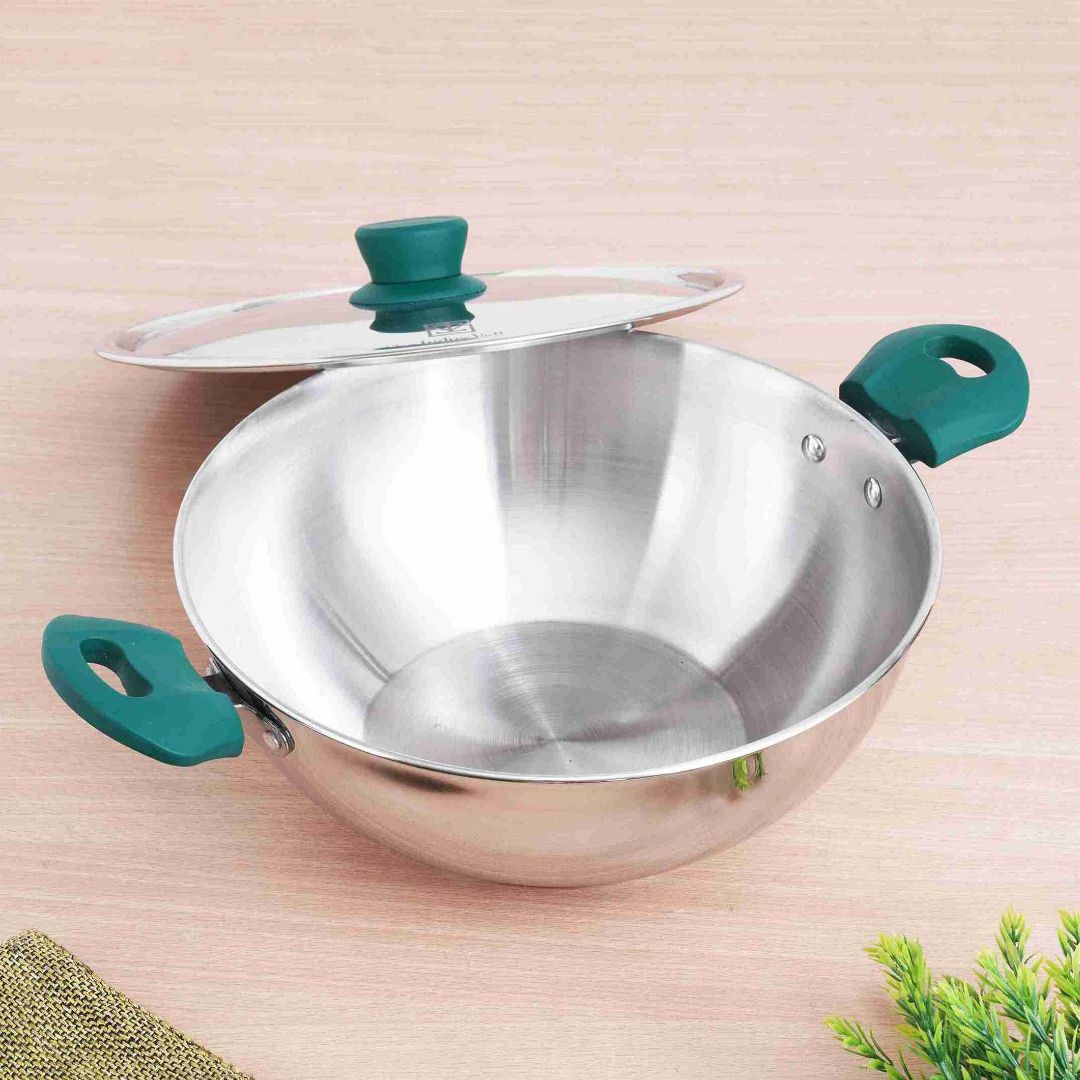 The Indus Valley Triply Stainless Steel Capsule Kadai with SS Lid 22 cm  2.1 L_1