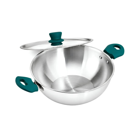 The Indus Valley Triply Stainless Steel Capsule Kadai with SS Lid 22 cm _ 2.1 L_Front View