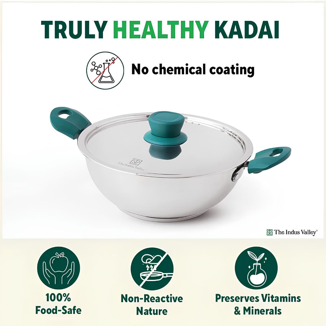The Indus Valley Triply Stainless Steel Capsule Kadai with SS Lid 28 cm  4.5 L_3