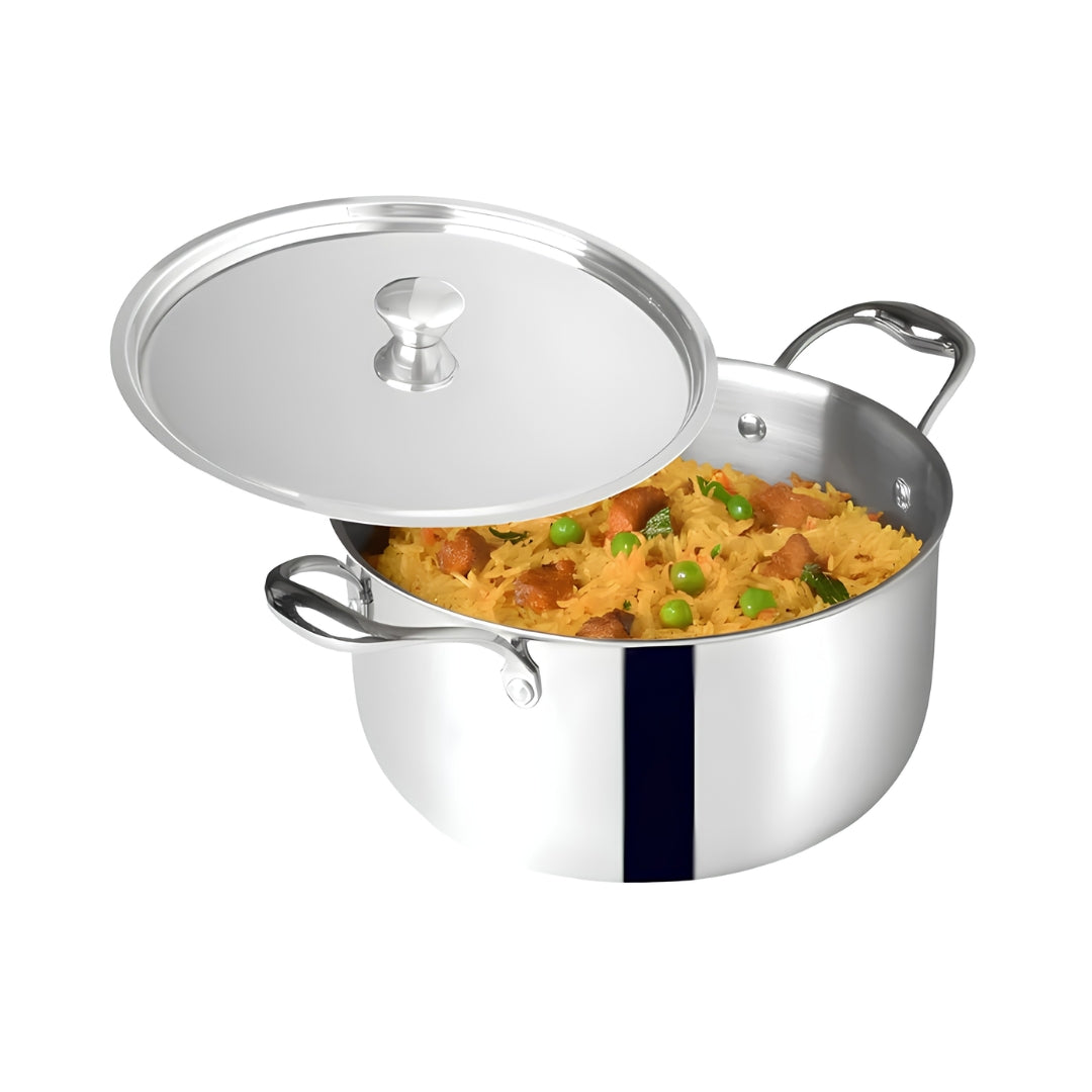 The Indus Valley Triply Stainless Steel Caseerole Biryani Pot with Lid 22 cm \ 3.7 L