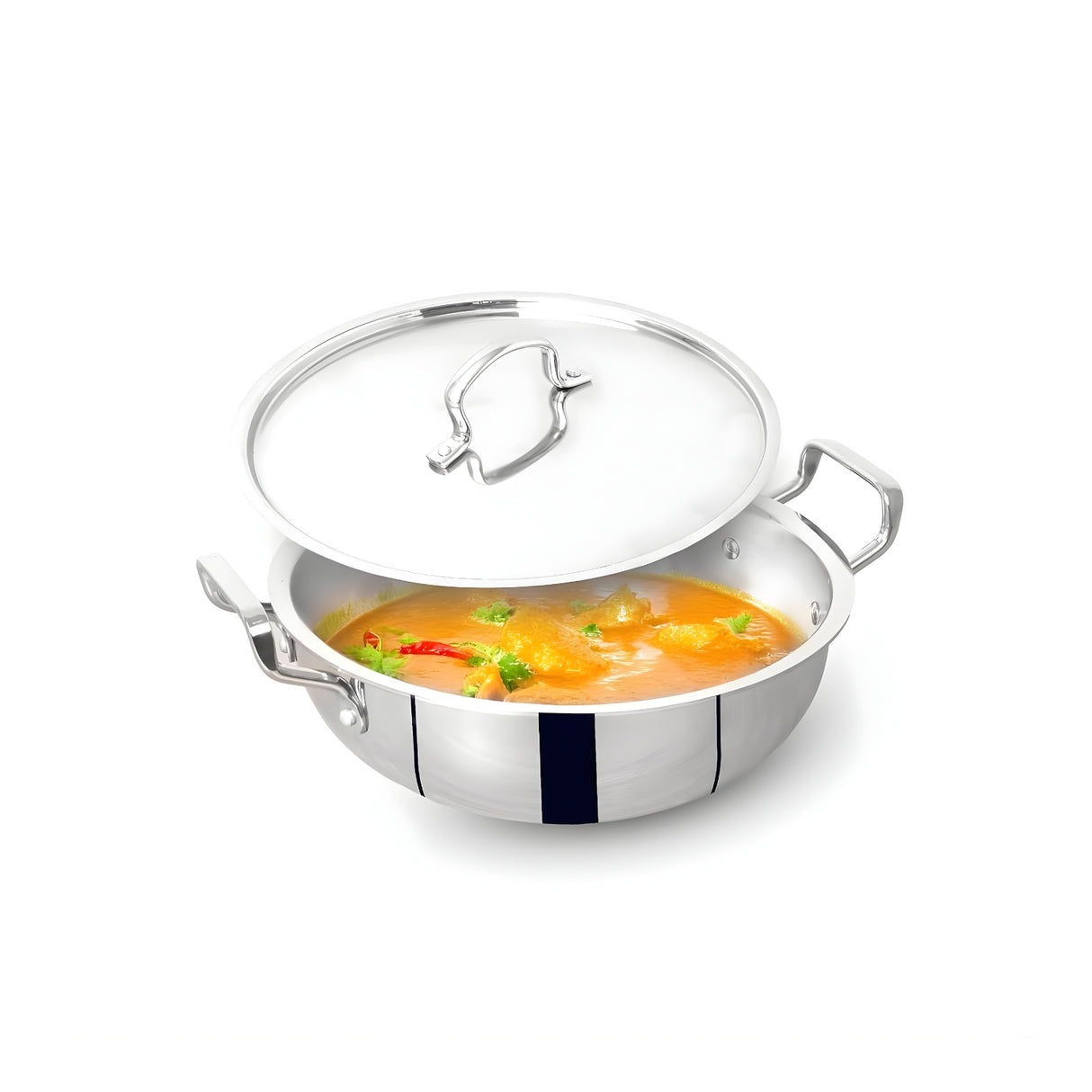 The Indus Valley Triply Stainless Steel Deep Kadai with Lid 20 cm \ 2.2 L_1