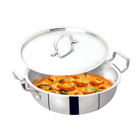 The Indus Valley Triply Stainless Steel Deep Kadai with Lid 26 cm \ 4.5 L_1