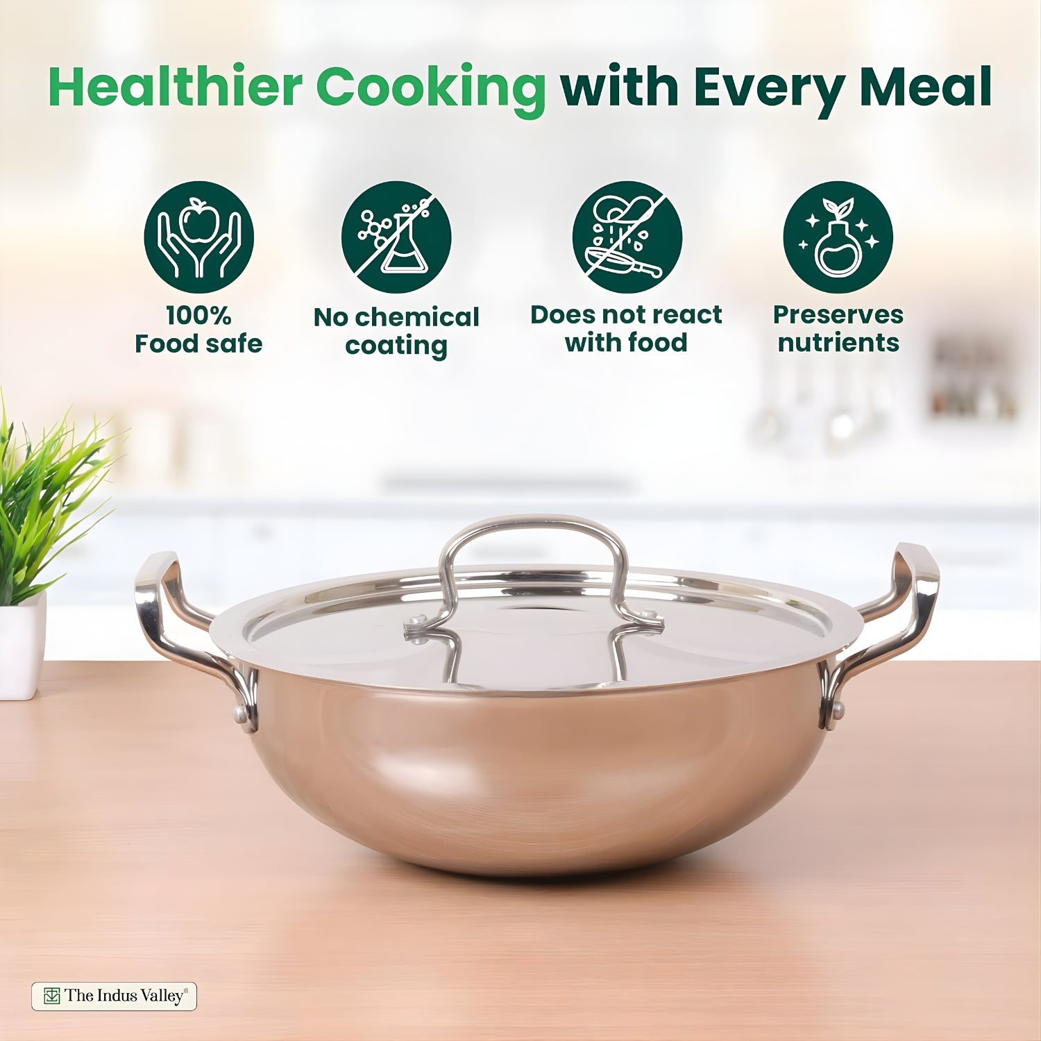 The Indus Valley Triply Stainless Steel Deep Kadai with Lid 26 cm \ 4.5 L_3