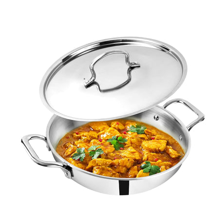 The Indus Valley Triply Stainless Steel Deep Kadai with Lid 28 cm \ 5 L_1