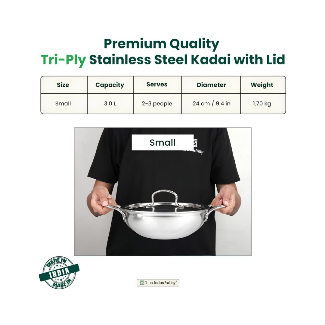 The Indus Valley Triply Stainless Steel Deep Kadai with SS Lid 24 cm  3 L_2