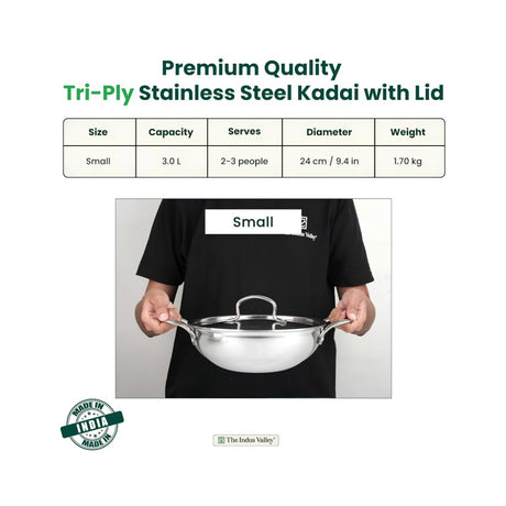The Indus Valley Triply Stainless Steel Deep Kadai with SS Lid 24 cm  3 L_2