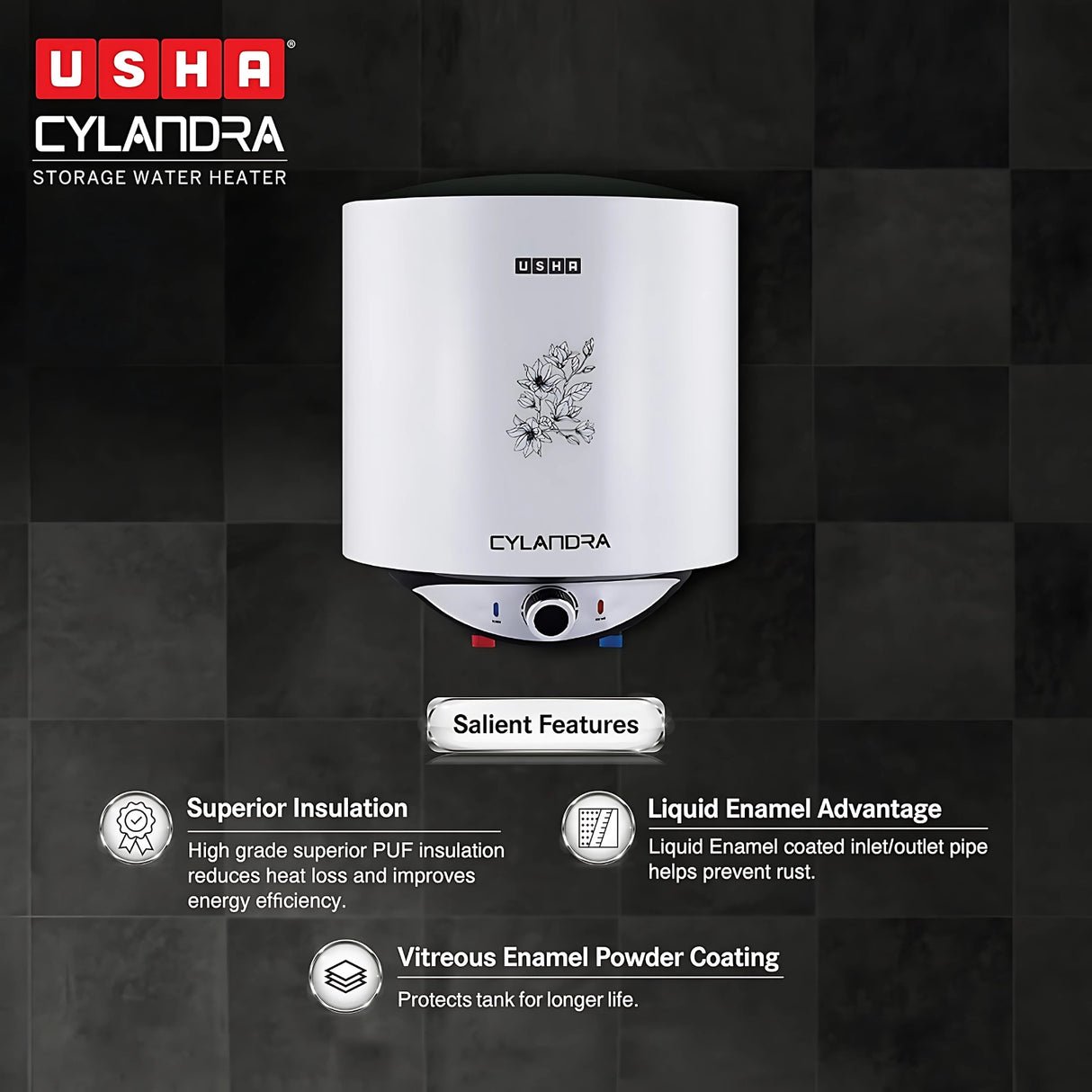 USHA SWH Cylandra Water Heater 10 L – White