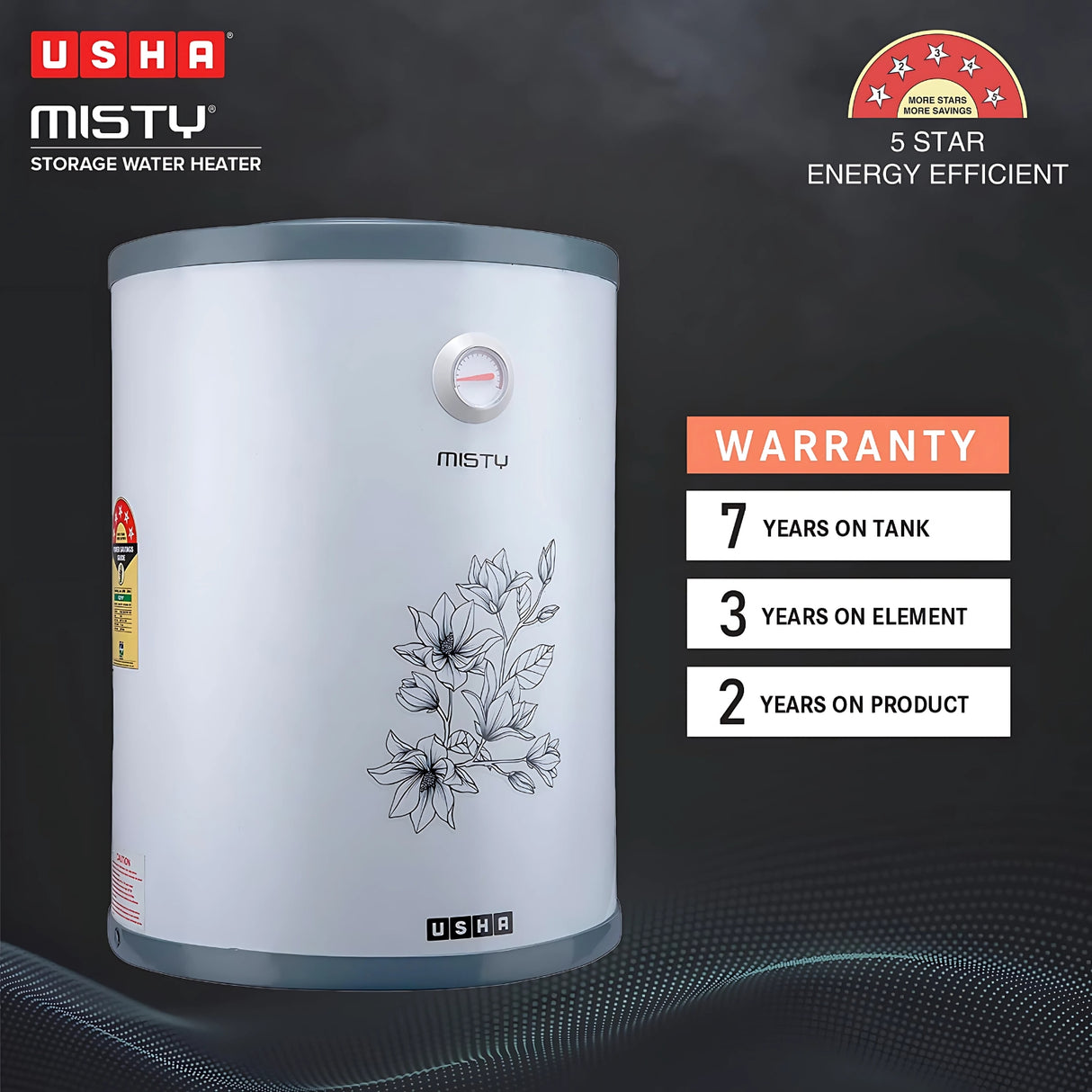 Usha SWH Misty Water Heater 15 L – Misty Grey Magnolia