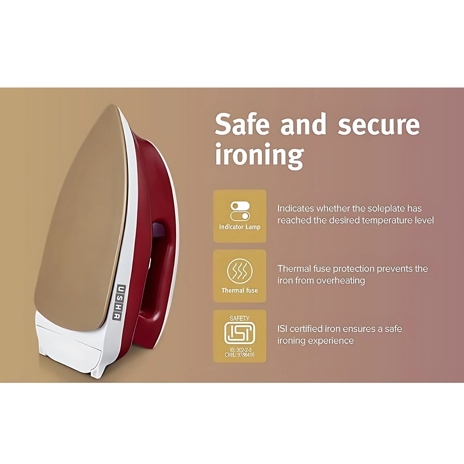 USHA EI Dry Iron Goliath GO1200WG 1200 Watts - Maroon_6