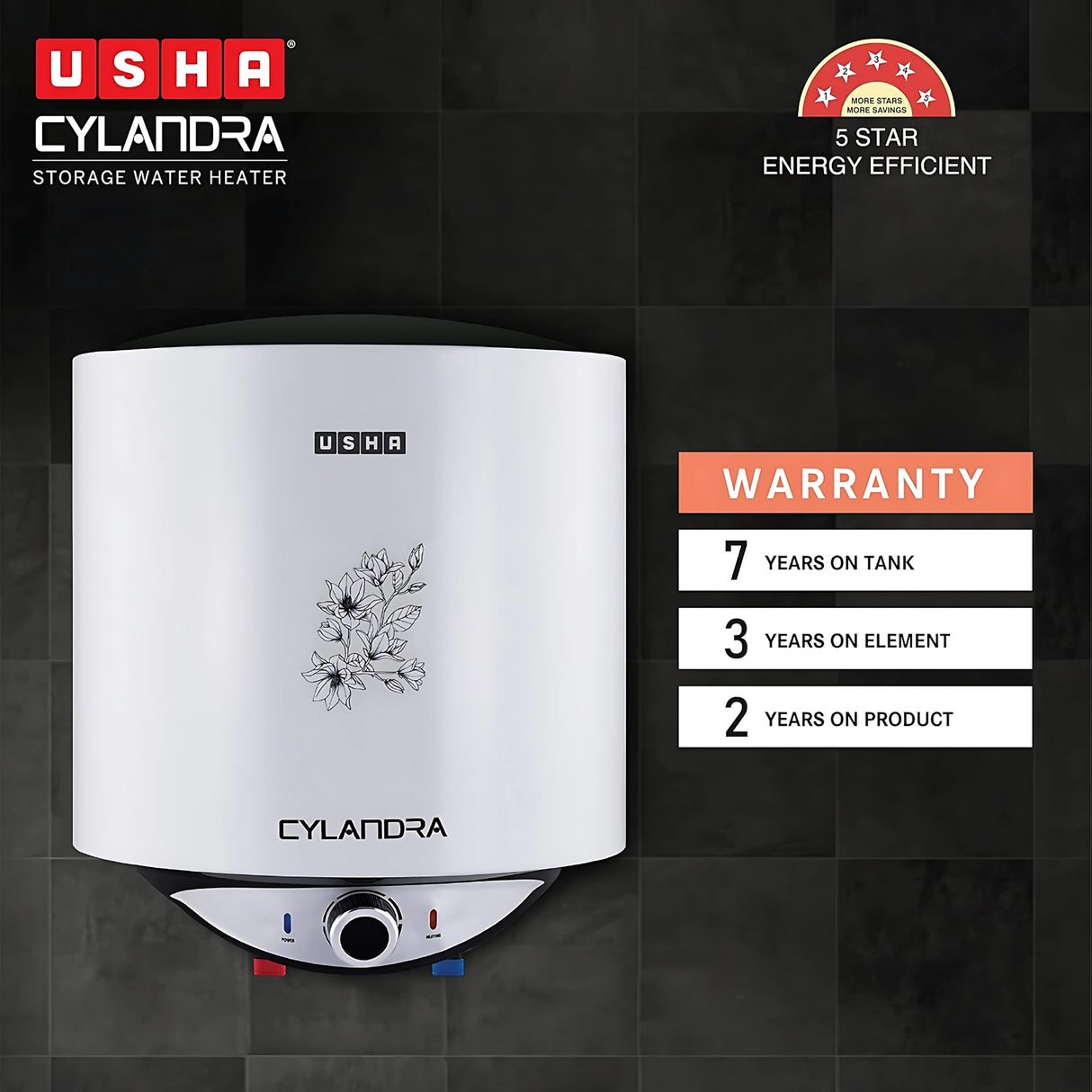 USHA SWH Cylandra Storage Water Heater 15 L – White_2