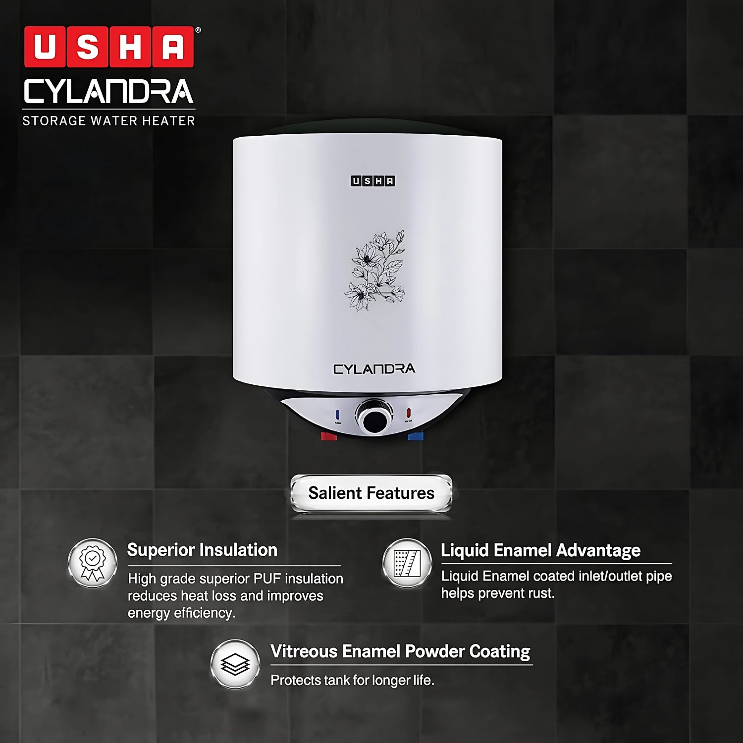 USHA SWH Cylandra Water Heater 10 L – White_4
