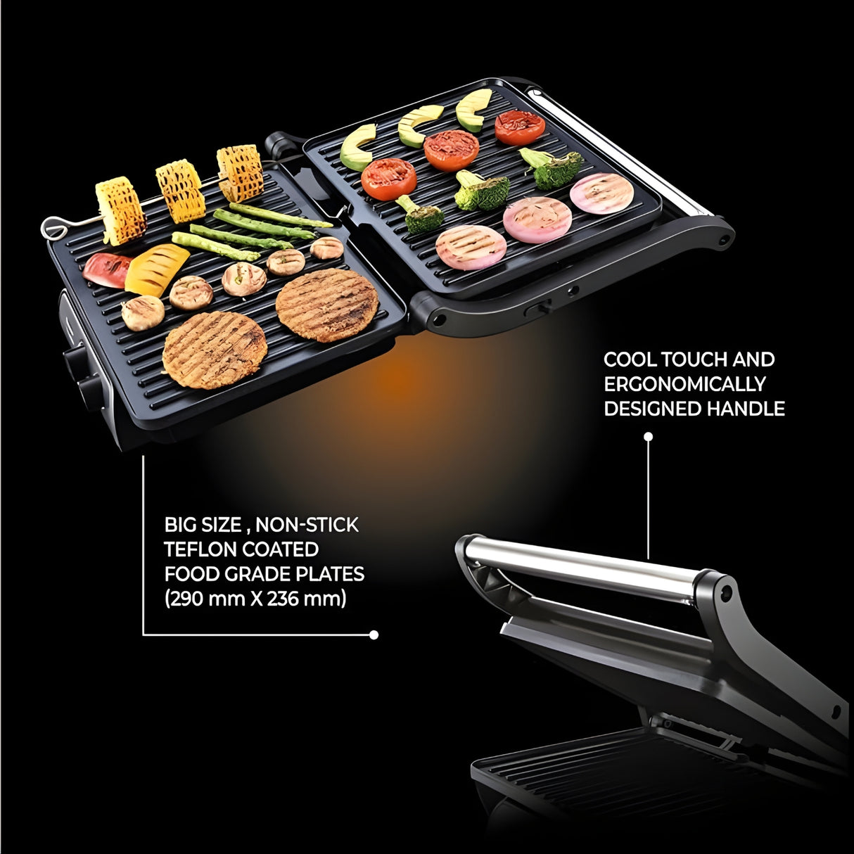 USHA  iChef 4‑Slice 2000 W Stainless Steel Sandwich Grill – Black and Silver_5