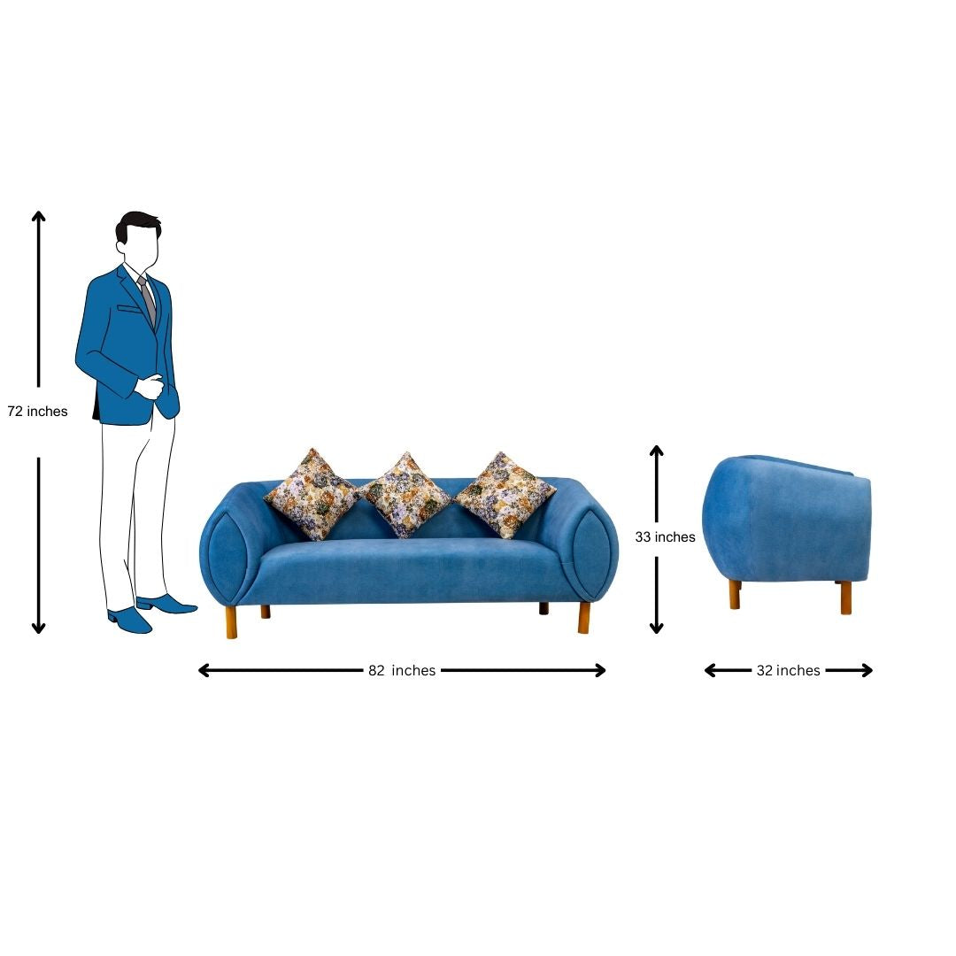 Zurich Pro Modern Fabric Sofa 3 Seater - Blue