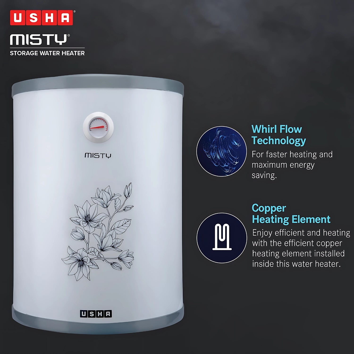Usha SWH Misty Water Heater 15 L – Misty Grey Magnolia_3