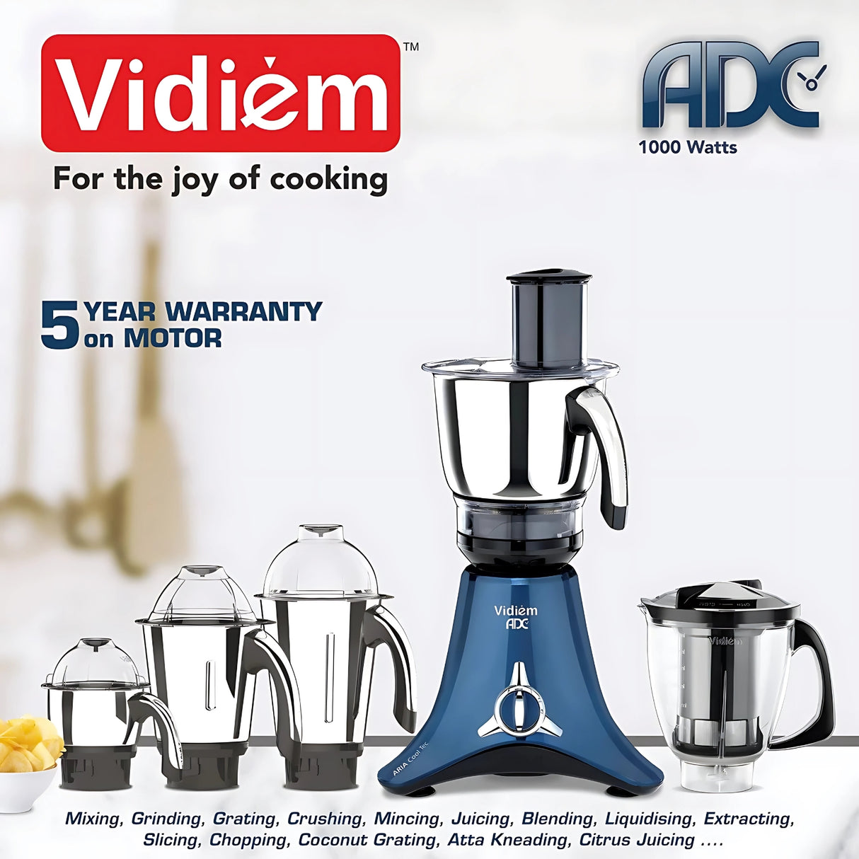 VIDIEM VSTAR ADC Azure Blue Mixer Grinder 1000 Watts  – Blue_1