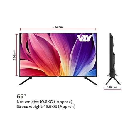 VZY X55UHQG5AV 4K UHD QLED TV - 55 Inch_Dimension View