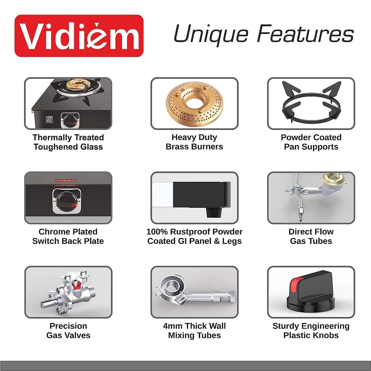 Vidiem Edge Shine 3 Burner Gas Stove – Black