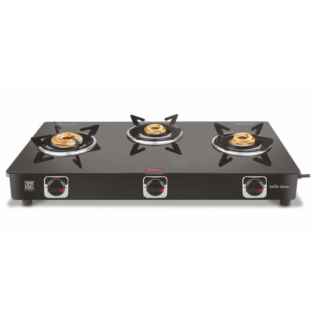 Vidiem Edge Shine 3 Burner Gas Stove – Black