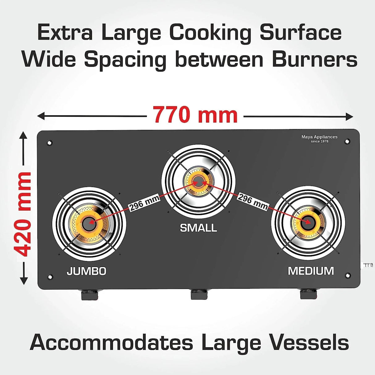 Vidiem Edge Shine 3 Burner Gas Stove – Black