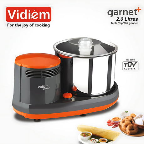 Vidiem Garnet Plus 2L Wet Grinder - Orange and Grey