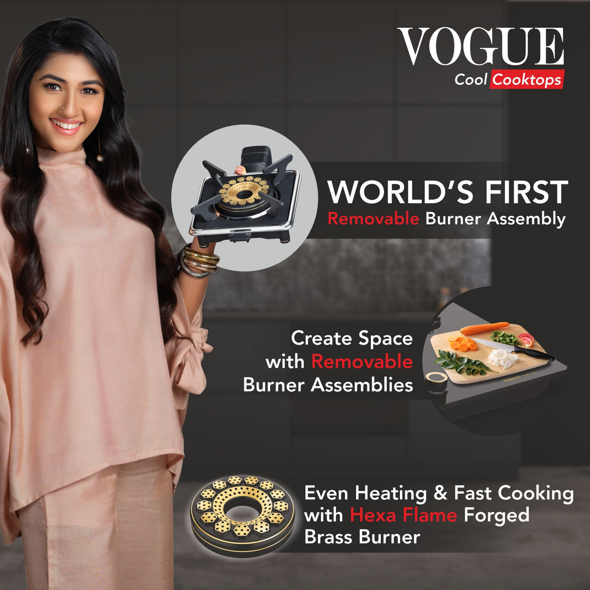 Vidiem Vogue GT 3Burner Gas Stove – Black