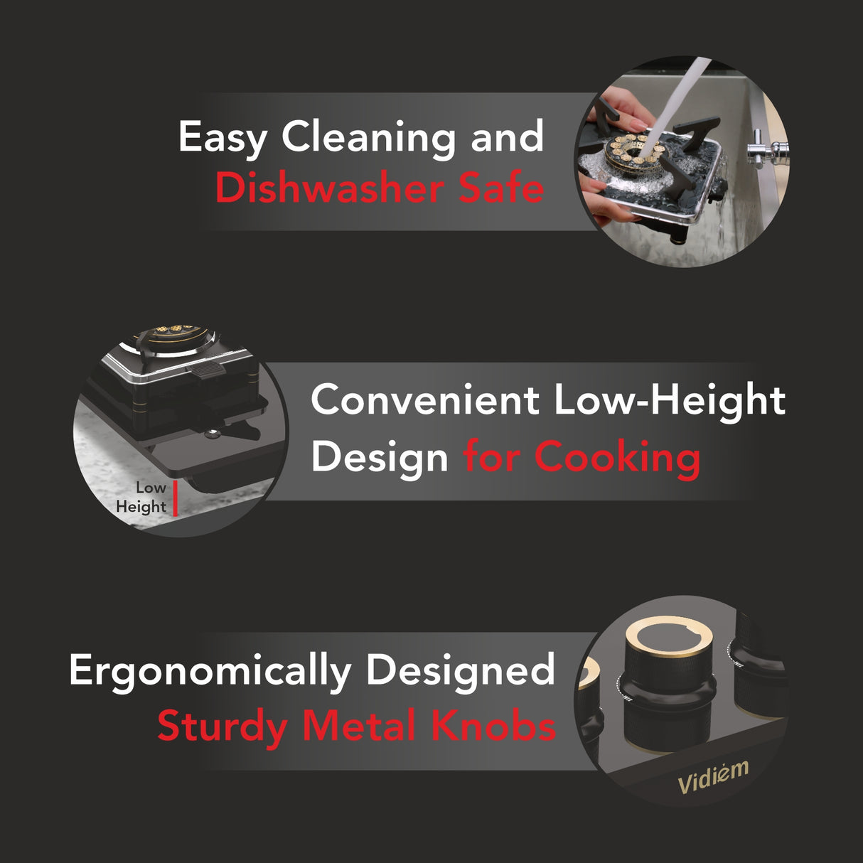 Vidiem Vogue GT 3Burner Gas Stove – Black
