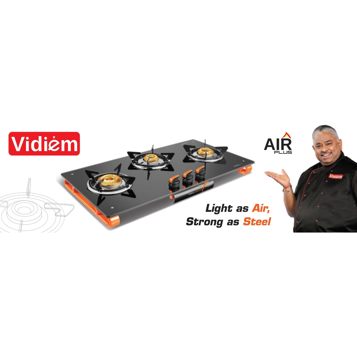 Vidiem Air Plus 3-Burner Auto Ignition Glass Top Gas stove - Black 3