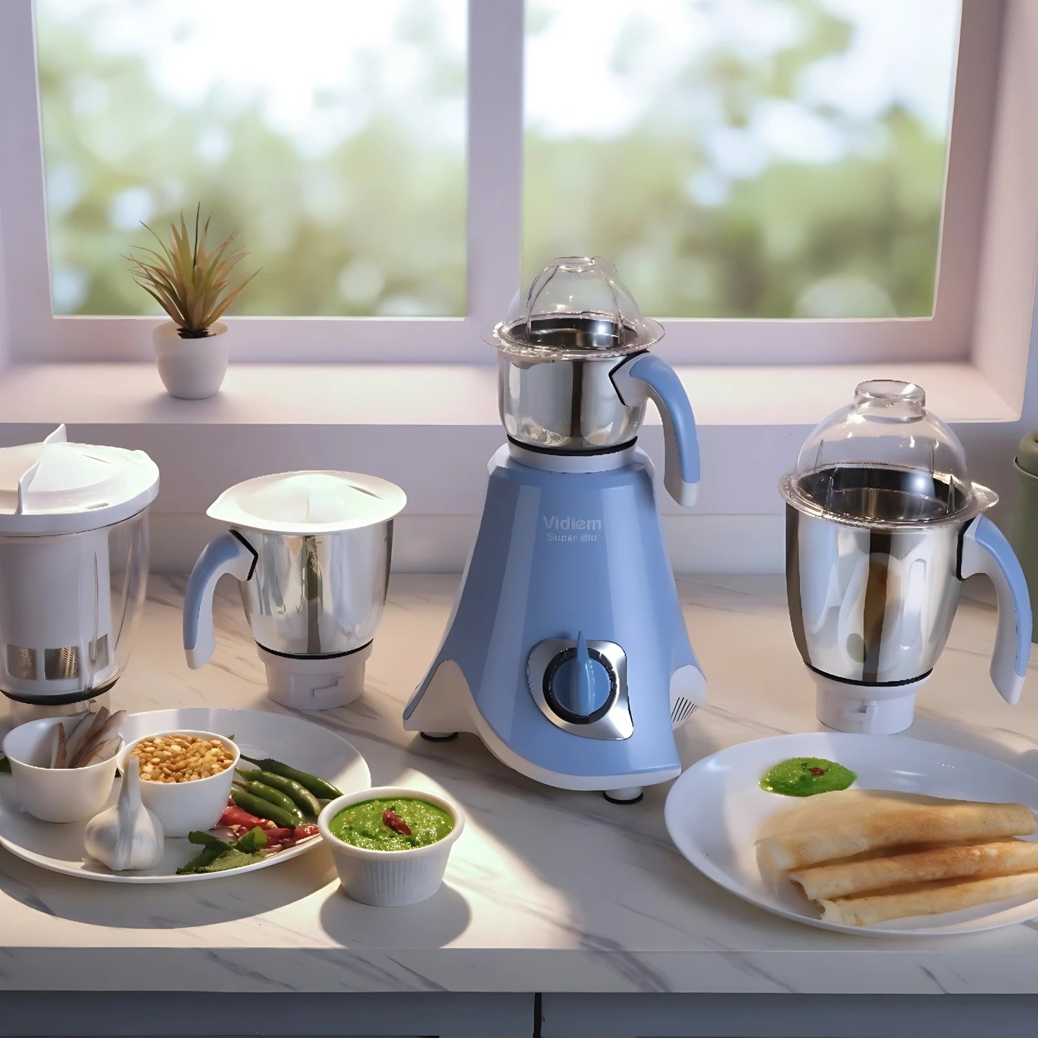 Vidiem Eva Super Blu Mixer Grinder 3 Stainless Steel Jars 750 Watts - Blue_2