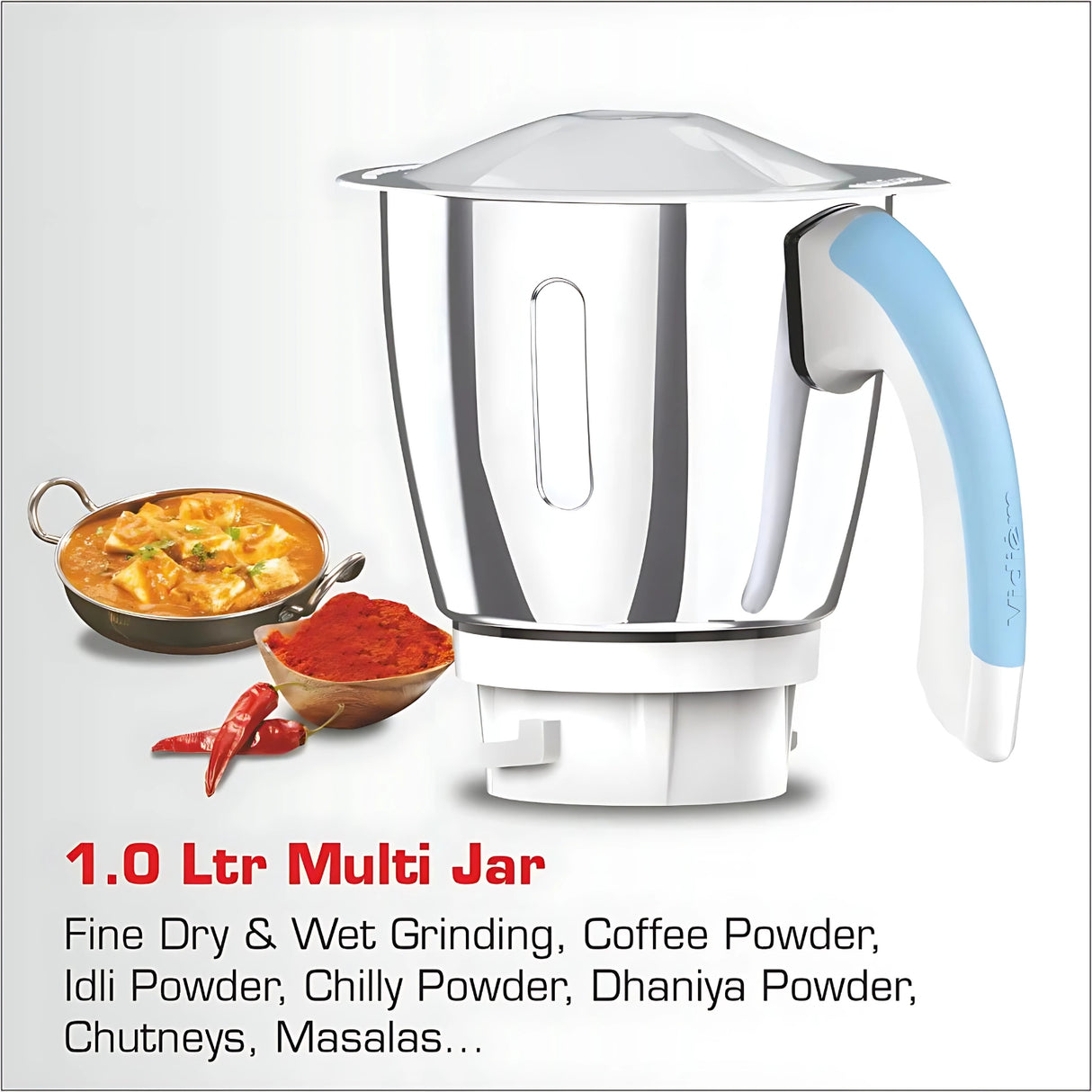 Vidiem Eva Super Blu Mixer Grinder 3 Stainless Steel Jars 750 Watts - Blue_5