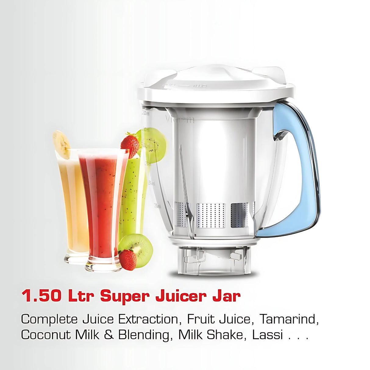 Vidiem Eva Super Blu Mixer Grinder 3 Stainless Steel Jars 750 Watts - Blue _4