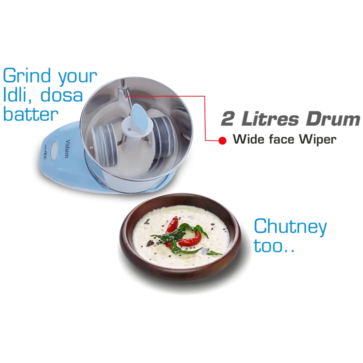 Vidiem IRIS ADC ST 2 L Wet Grinder  - White and Blue_9