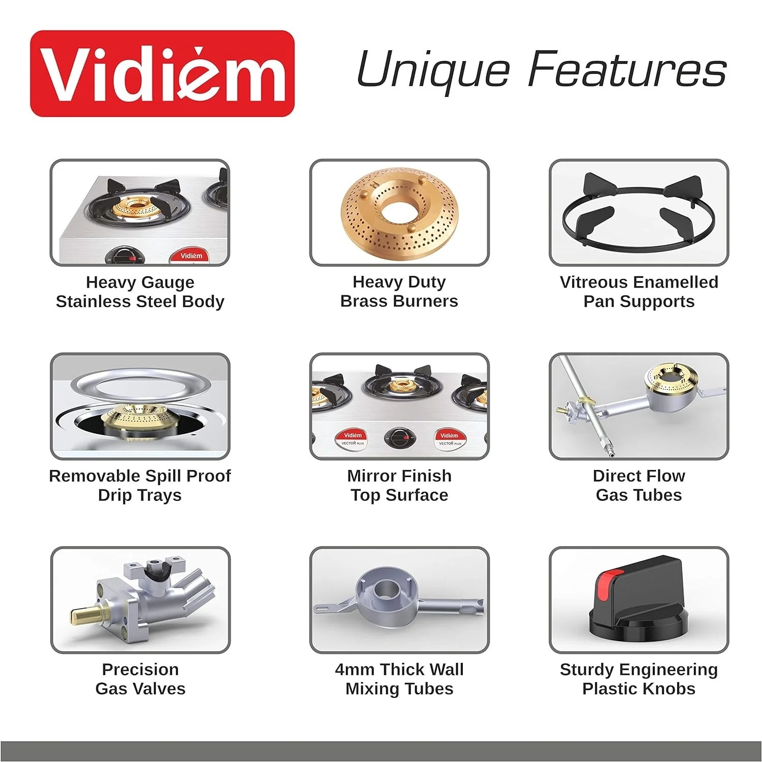 Vidiem Vector Nero 3-Burner Stainless steel Gas Stove – Silver_6