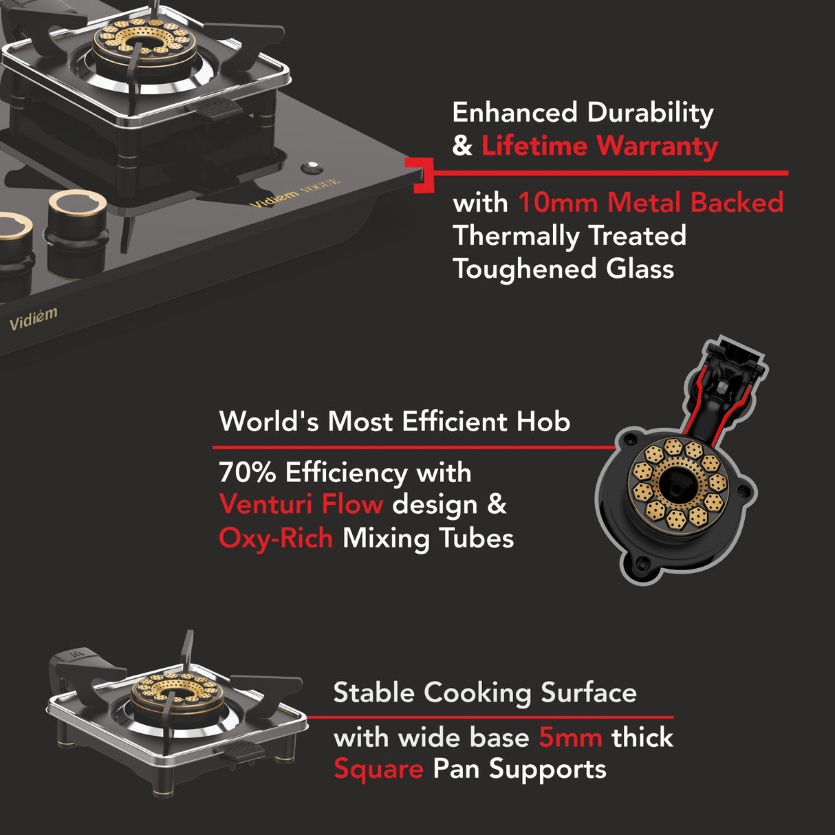 Vidiem Vogue GT 3Burner Gas Stove – Black_6