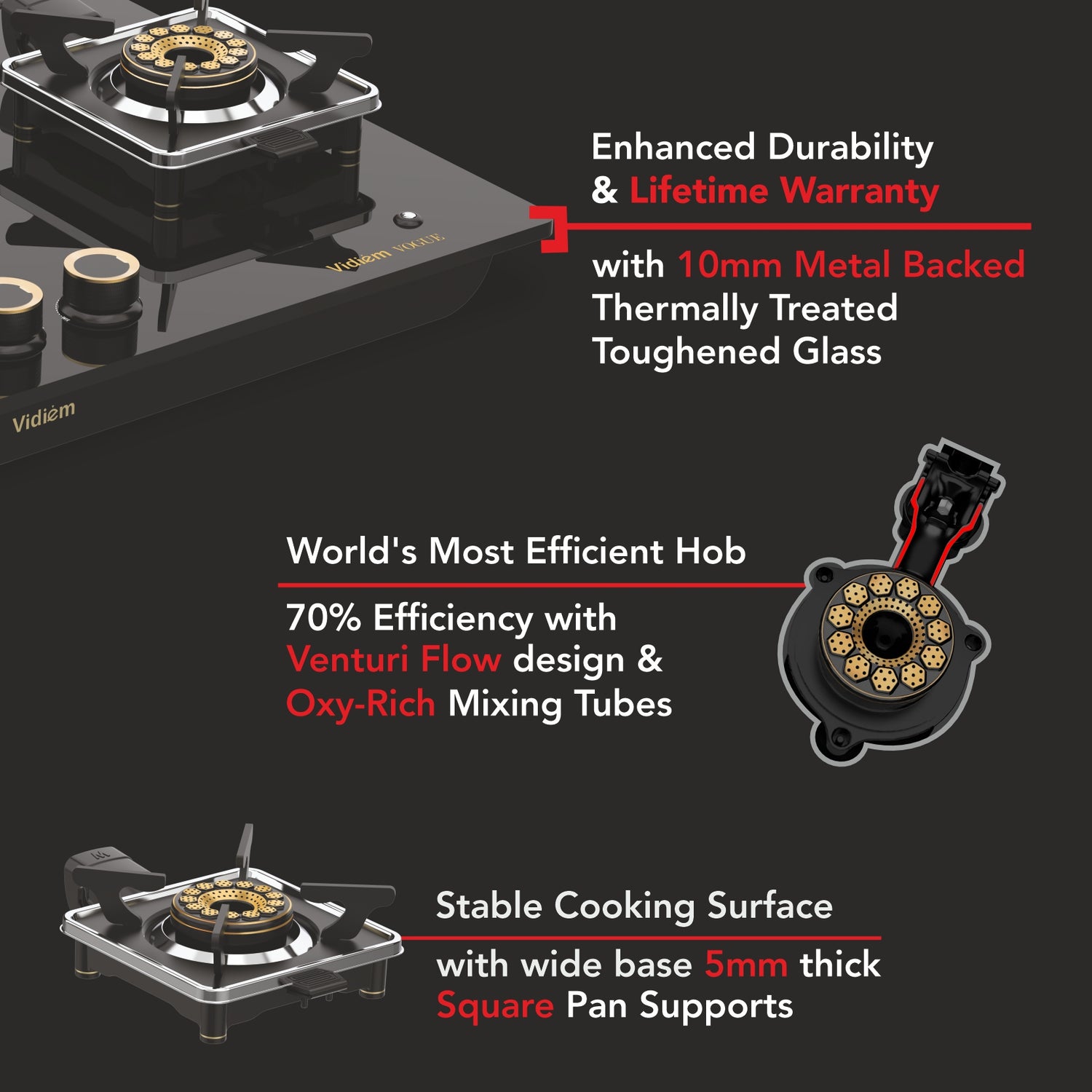 Vidiem Vogue GT 3Burner Gas Stove – Black_6