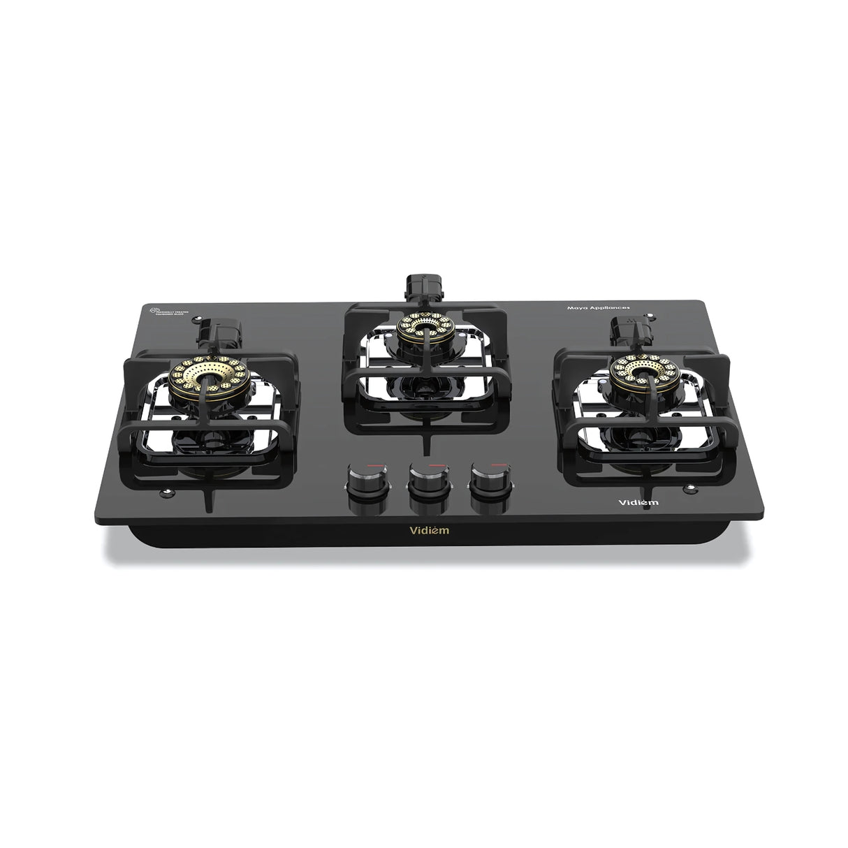 Vidiem Vogue V1 3Burner 10 mm Toughened Glass Burner Gas Cooktop - Black_1