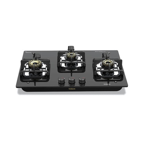 Vidiem Vogue V1 3Burner 10 mm Toughened Glass Burner Gas Cooktop - Black_1