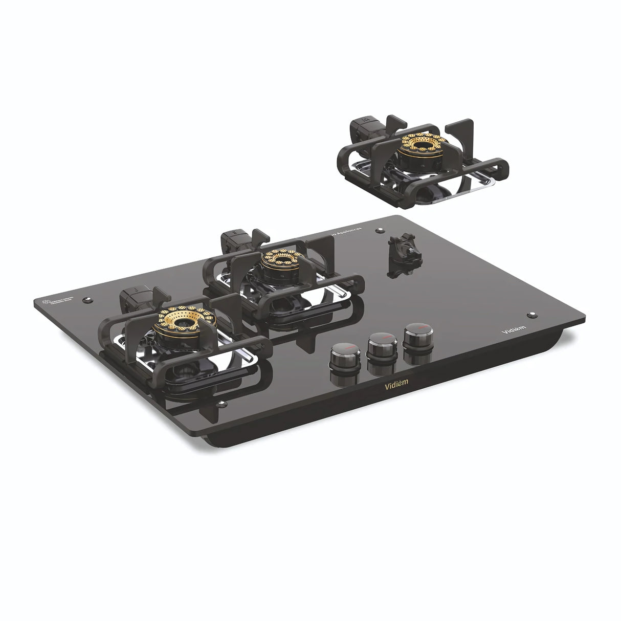 Vidiem Vogue V1 3Burner 10 mm Toughened Glass Burner Gas Cooktop - Black_3