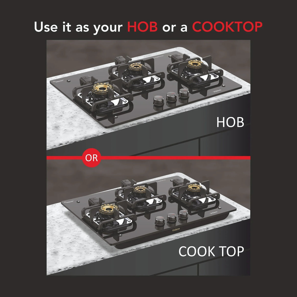 Vidiem Vogue V1 3Burner 10 mm Toughened Glass Burner Gas Cooktop - Black_8