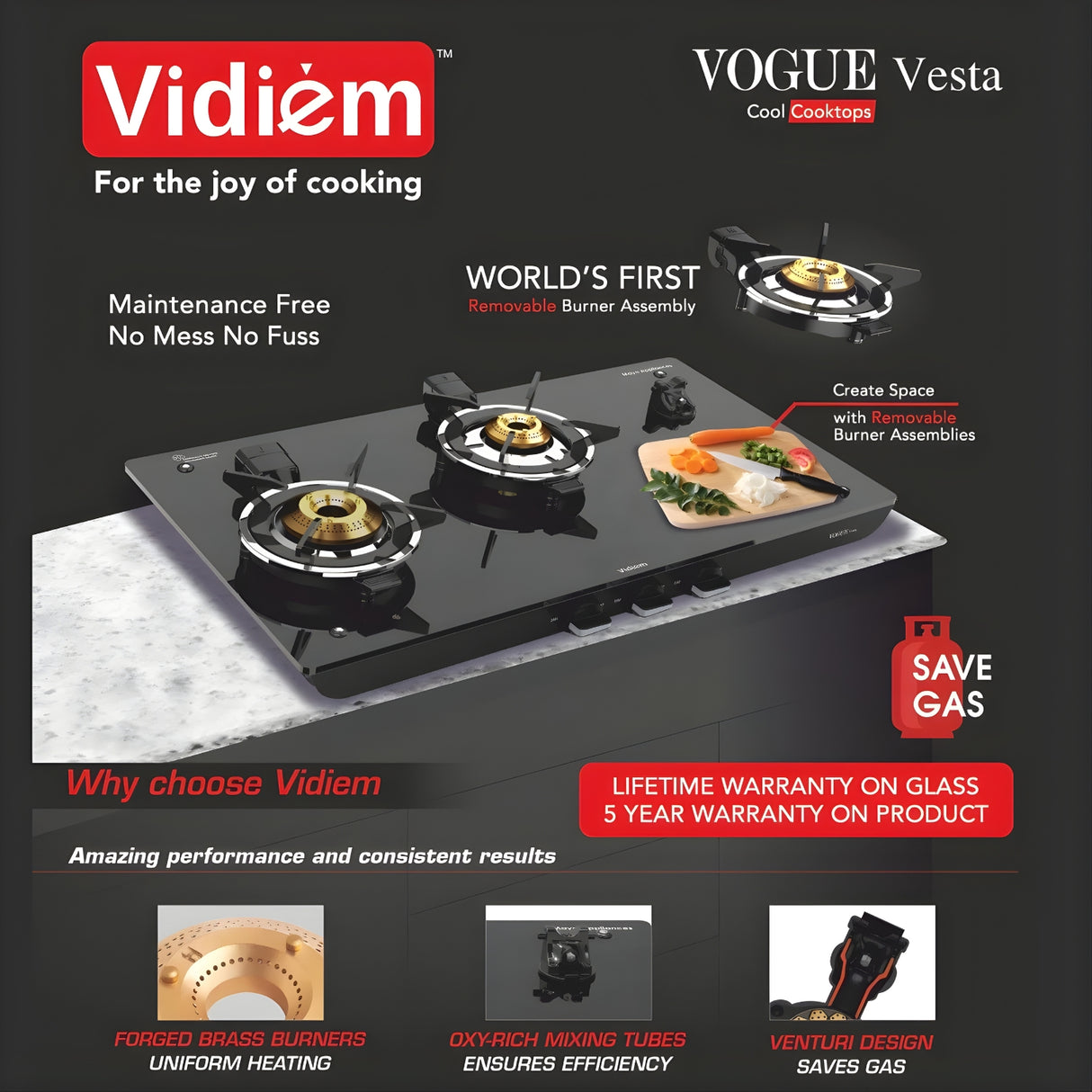 Vidiem Vogue Vesta 3-Burner Glass Top Gas Stove – Black_3