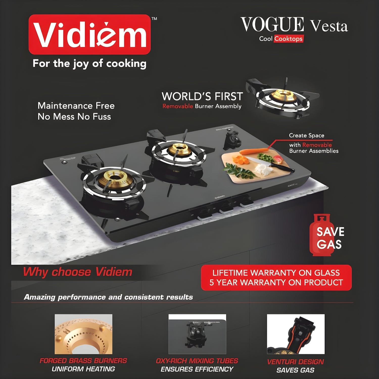 Vidiem Vogue Vesta 3-Burner Glass Top Gas Stove – Black_3