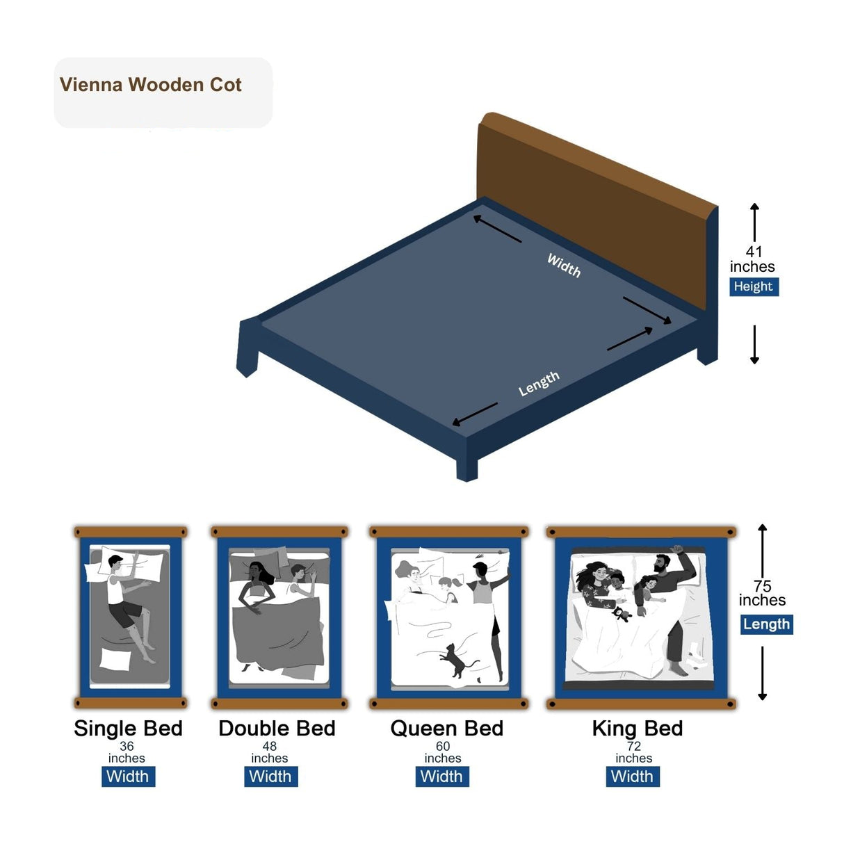 Vienna Pro Comfort Wooden Bed King Size - Honey Finish