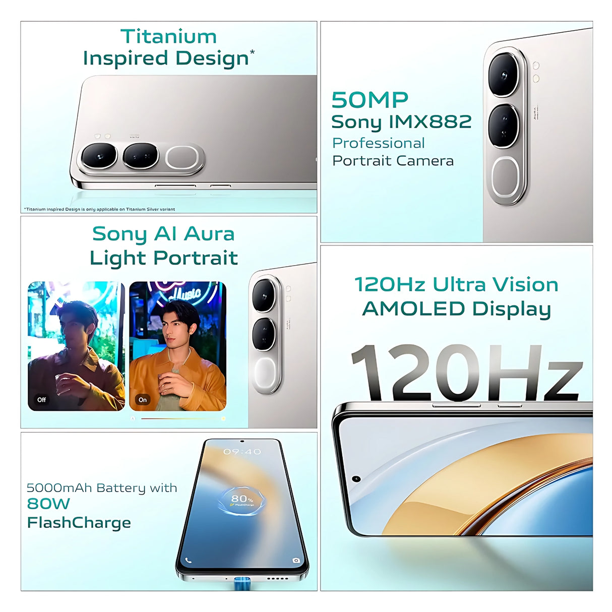 Vivo Y300 5G (8/128 GB, Titanium Silver)